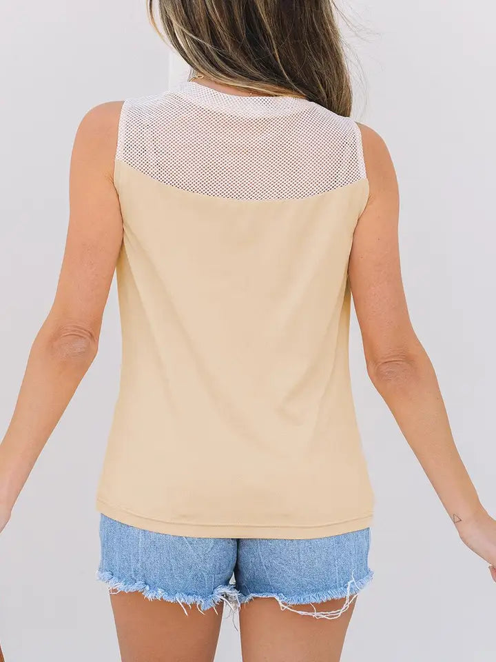 Boardwalk Mesh Patchwork Crew Neck Tank