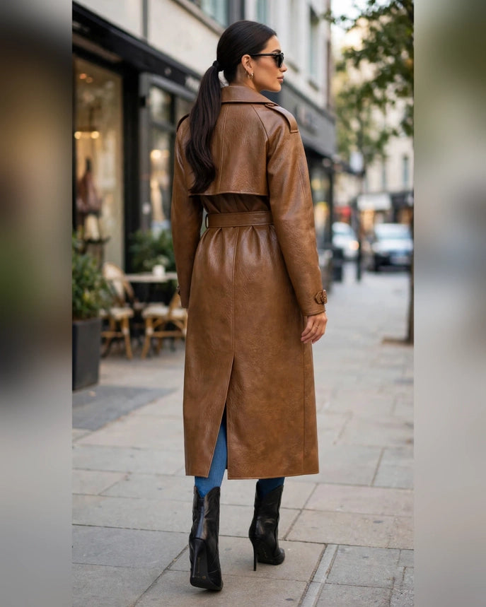 Faux Leather Trench Coat
