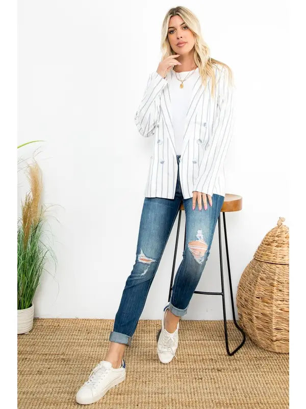 Linen Blend Striped Sailor Blazer