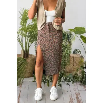 Leopard Print Denim Skirt