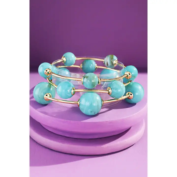 Turquoise Gold Marble Style Wrap Bracelet