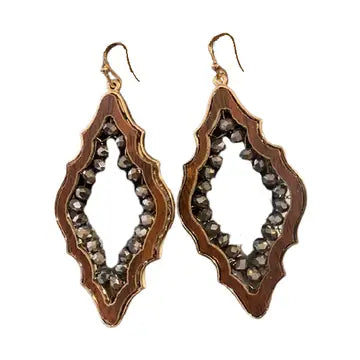 Marquis Wood and Crystal Earrings