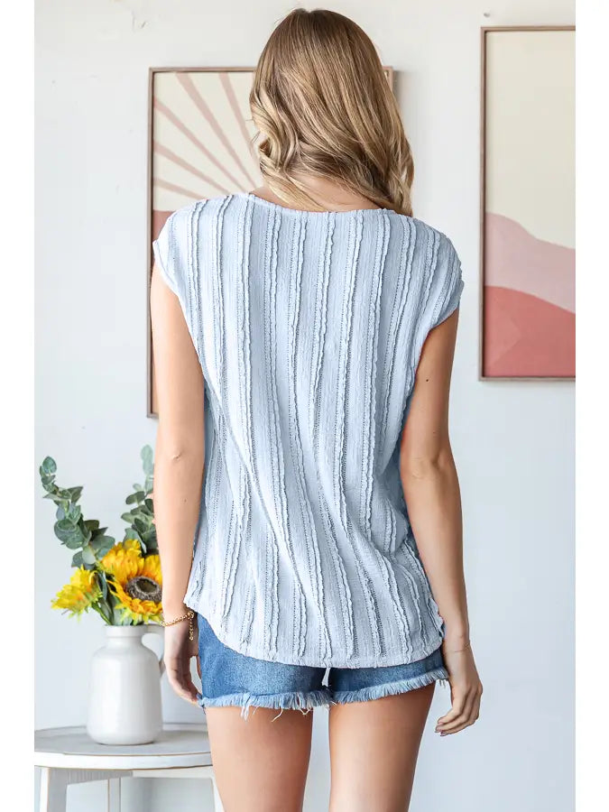 Coastal Ruffled Cap Sleeve Pullover