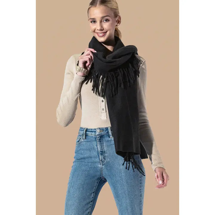 Black Yarn Dyed Fringe Scarf