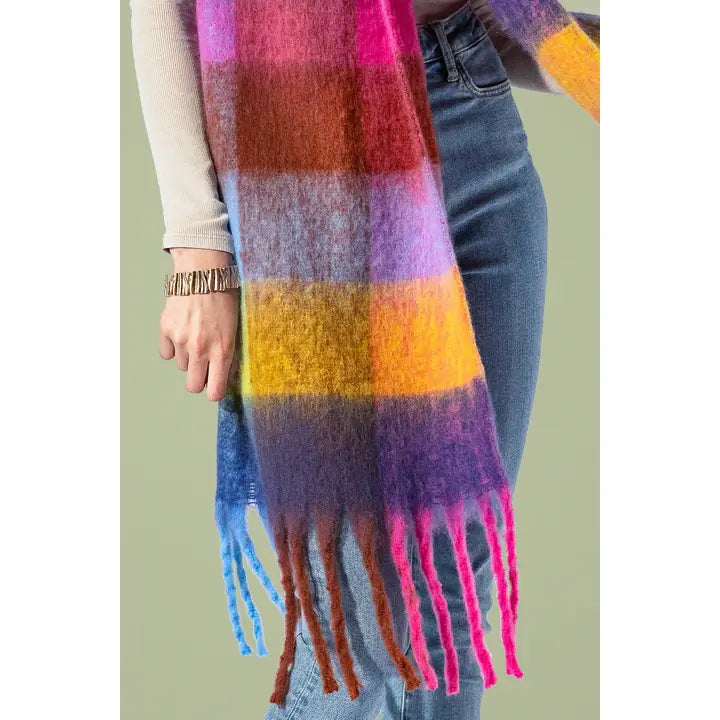 Colorful Checkered Fringe Scarf