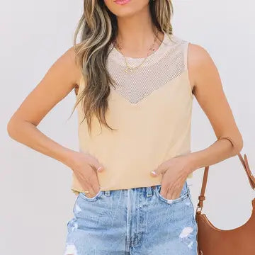 Boardwalk Mesh Patchwork Crew Neck Tank