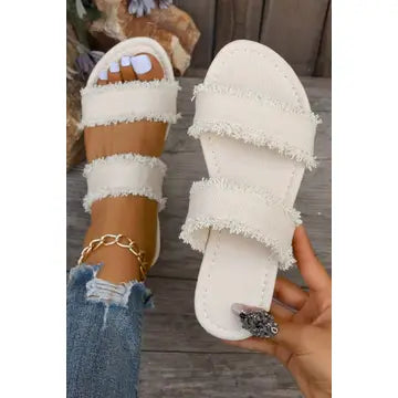 Frayed Linen Double Band Slip On