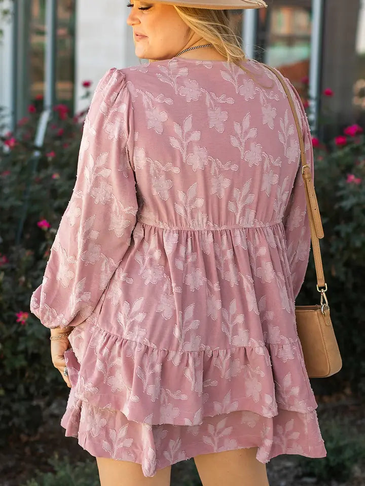 Plus Pink Floral Ruffle Dress