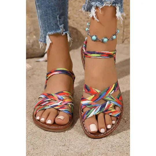 Colorful Band Flat Roman Sandals