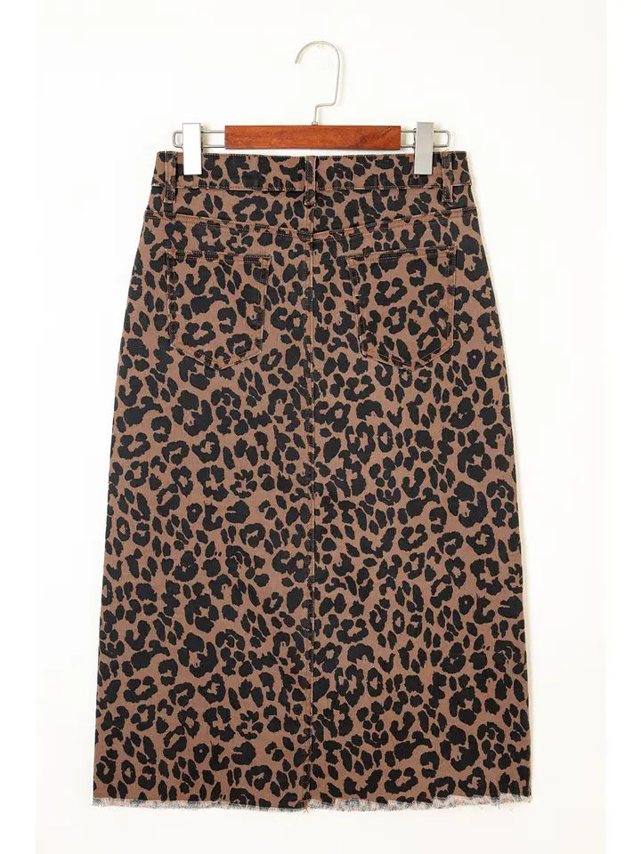Leopard Print Denim Skirt