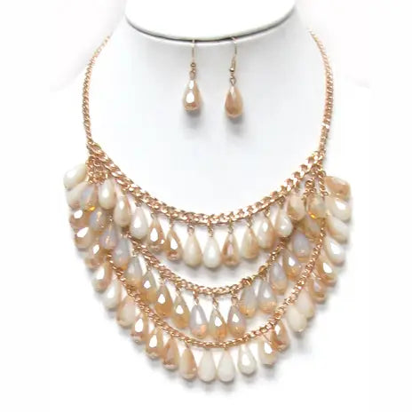 Genuine Stone Teardrop Necklace Set