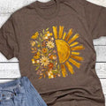Boho Sun Floral Graphic Tee in heathered brown
