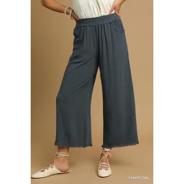 Charcoal Wide Leg Cropped Pants