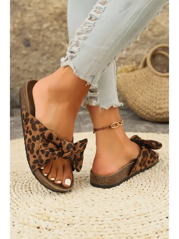 Leopard Bow Slides